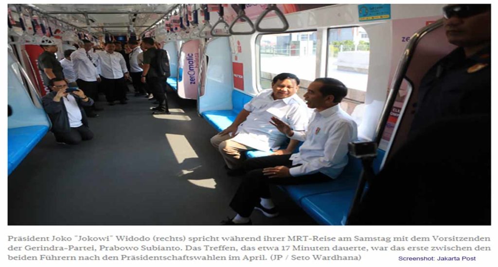 Jokowido und Prabowo treffen sich bei einer MRT Fahrt / Screenshot: Jakarta Post