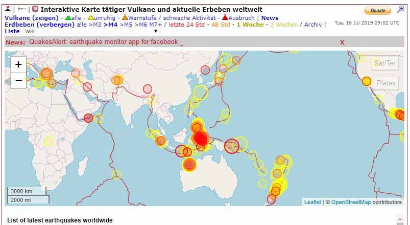 Erdbeben Übersicht der letzten 7 Tagen