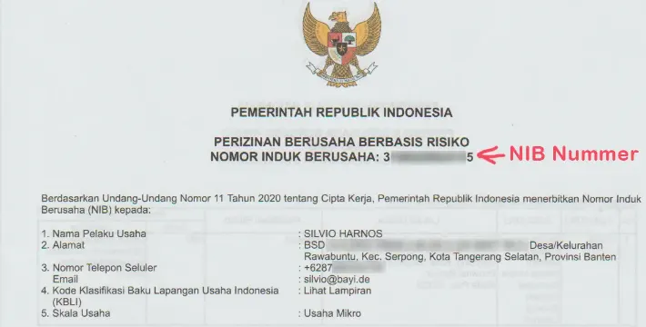 Wie ich meine indonesische Unternehmensidentifikationsnummer NIB erhielt
